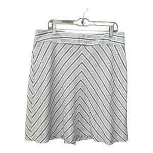 British Khaki Linen Blend Lined‎ Skirt Chevron Cream XL Cream Blue/Grey A-Line